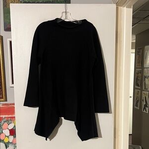 Matthildur black mock turtleneck raglan sleeve handkerchief hem tunic